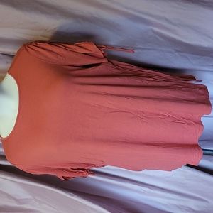 Terra & Sky soft terracotta ruched tie sleeve keyhole back t-shirt 3x 24/26